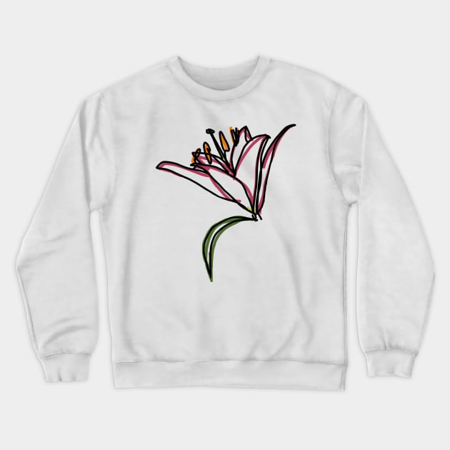 Lily Flower Color Line Drawing Crewneck Sweatshirt by ellenhenryart